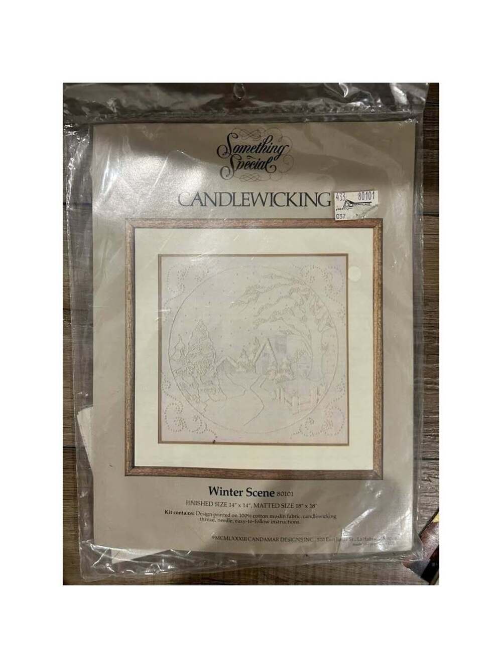 NEW 1983 Candamar Winter Scene 80101 Candlewicking Kit 14x14 Picture Vintg 17865